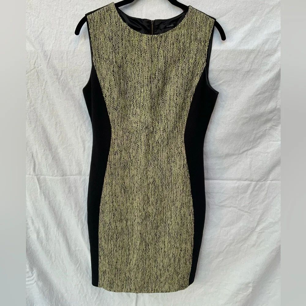 Tahari Black, Gold & Green Midi Dress